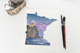 Minnesota Watercolor Painting, MN North Shore Decor, Minnesota State shape art, Minnesota print