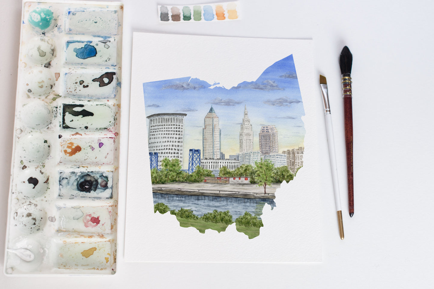 Ohio Cincinnati Watercolor Print, Ohio State Art, Cincinnati Cityscape in Ohio