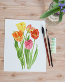 Tulip Print, Watercolor Tulip Painting, Multicolor Tulips