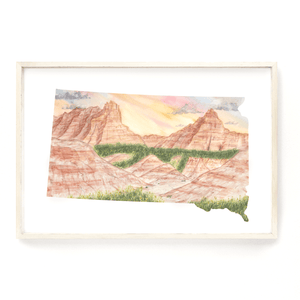 South Dakota Watercolor Print, South Dakota State Art, South Dakota Print Gift, SD State shape art - Emilie Taylor Art