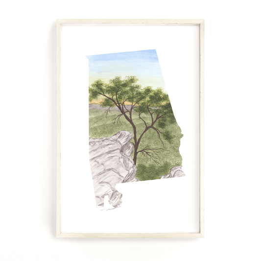 Alabama Watercolor Print, Alabama State painting, Alabama map art Emilie Taylor Art