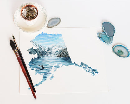 Alaska Wrangell - St. Elias National Park Watercolor Painting, Wrangell - St. Elias Souvenir Emilie Taylor Art