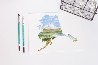 Alaska Wrangell - St. Elias National Park Watercolor Painting, Wrangell - St. Elias Souvenir Emilie Taylor Art