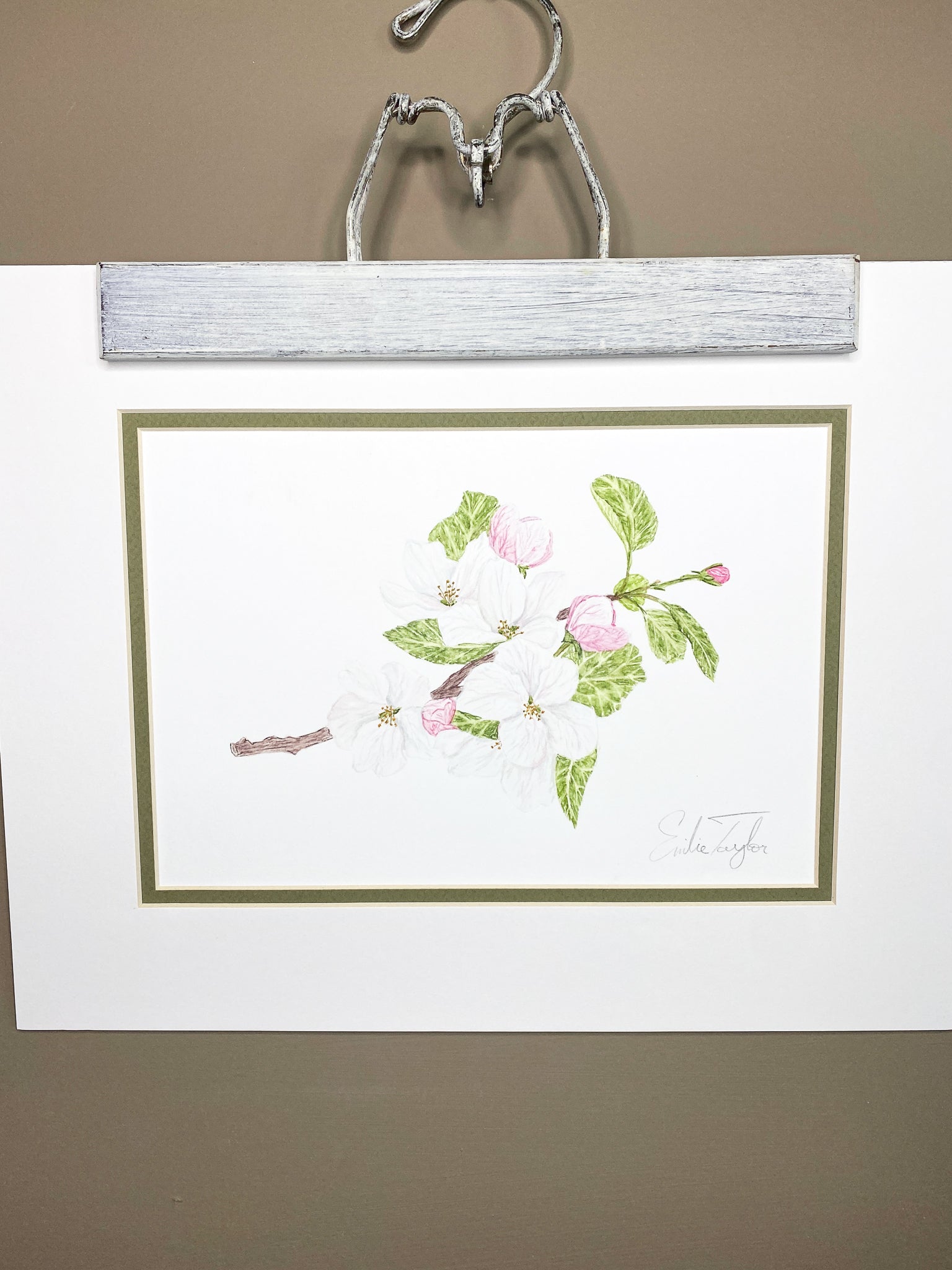 Apple Blossom Original Painting Mated to size 11x14 Emilie Taylor Art