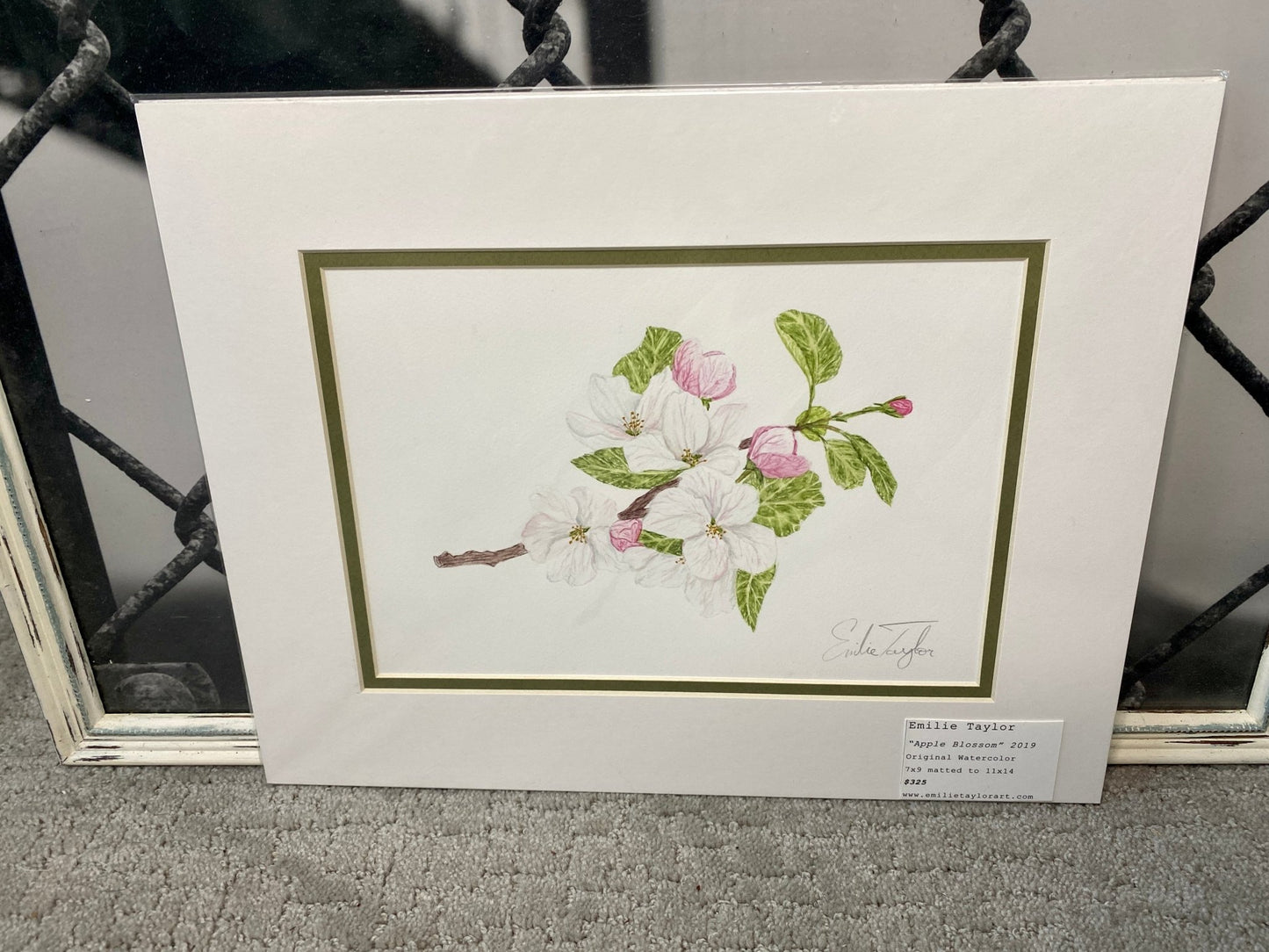 Apple Blossom Original Painting Mated to size 11x14 Emilie Taylor Art