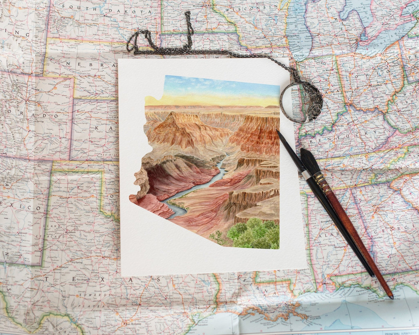 Arizona Petrified Forest National Park Watercolor Painting, Petrified Forest Souvenir Emilie Taylor Art