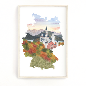 Germany Watercolor Print, Germany Painting, Neuschwanstein Castle, Germany Gift
