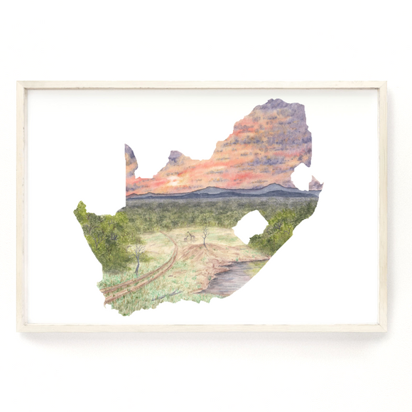 South Africa Watercolor Print, South Africa Painting, Kruger National Park, African Bush, Safari Art