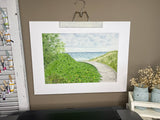Boardwalk to Point Beach Original Painting Mated to size 18x24 Emilie Taylor Art