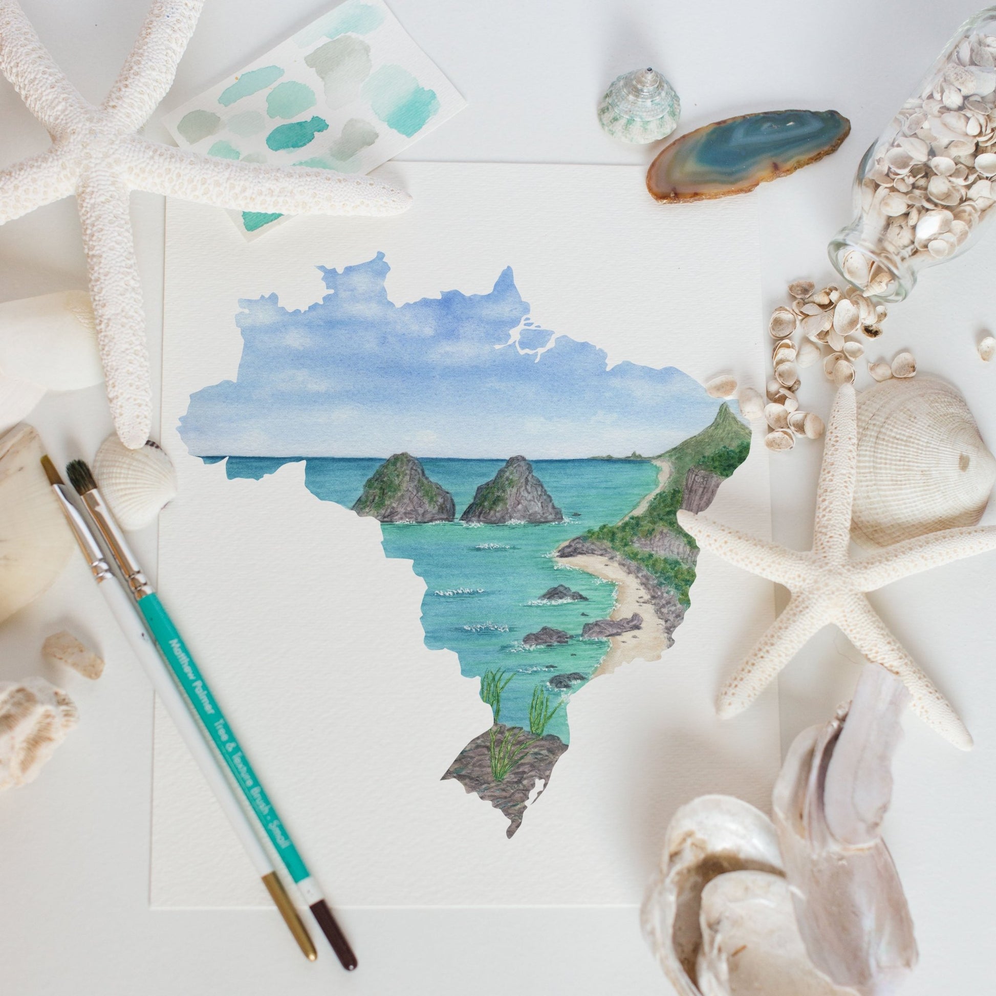Brazil Watercolor Print, Brazil Painting, Fernando de Noronha National Park, Brazil South America Emilie Taylor Art