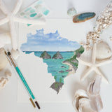 Brazil Watercolor Print, Brazil Painting, Fernando de Noronha National Park, Brazil South America Emilie Taylor Art