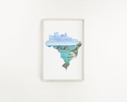 Brazil Watercolor Print, Brazil Painting, Fernando de Noronha National Park, Brazil South America Emilie Taylor Art