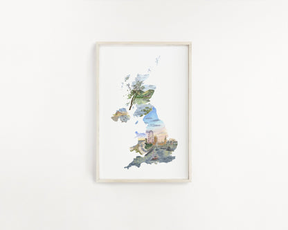 British & Irish Isles Watercolor Print, British and Irish Painting, UK Map Emilie Taylor Art