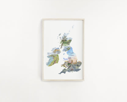British & Irish Isles Watercolor Print, British and Irish Painting, UK Map Emilie Taylor Art