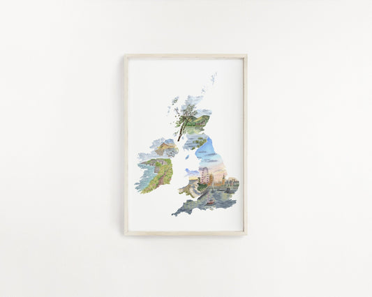 British & Irish Isles Watercolor Print, British and Irish Painting, UK Map Emilie Taylor Art