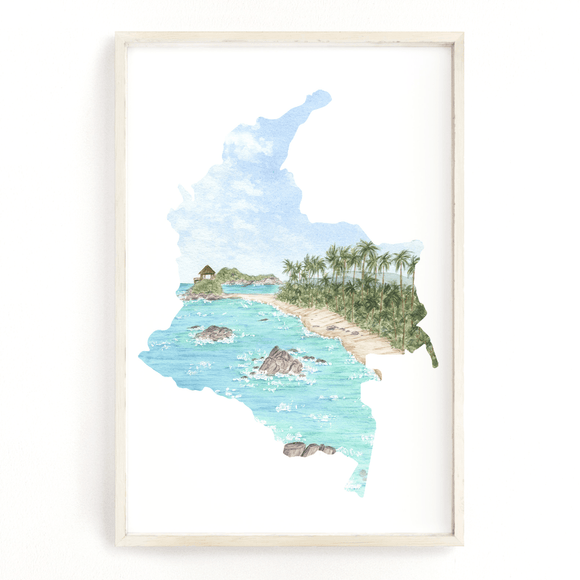 Colombia Watercolor Print, Colombia Painting, Tayrona National Park, Colombia South America gift