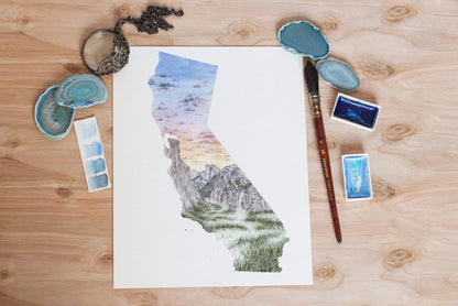 California Watercolor Print, Sequoia National Park Art, General Sherman, National Park of California Emilie Taylor Art