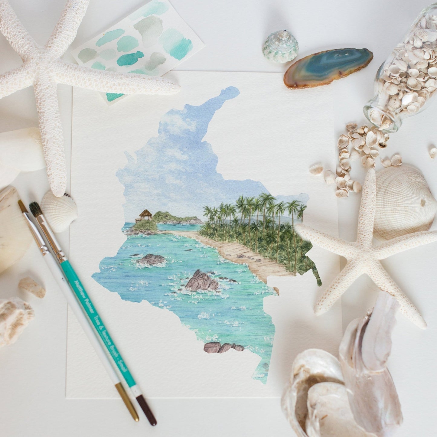 Colombia Watercolor Print, Colombia Painting, Tayrona National Park, Colombia South America gift Emilie Taylor Art