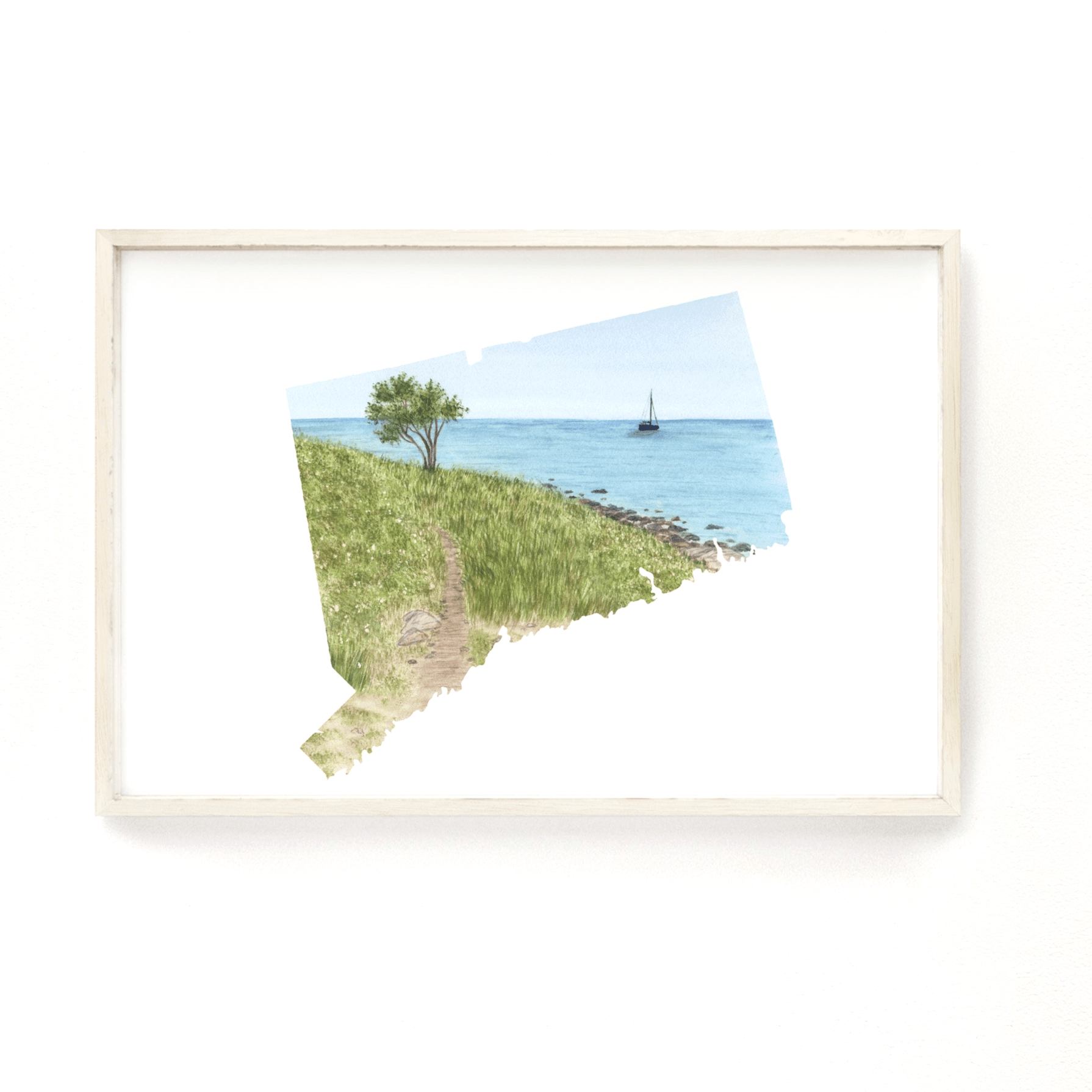 Connecticut Watercolor Print, Connecticut State Art, Connecticut Painting, Connecticut Map Print Emilie Taylor Art