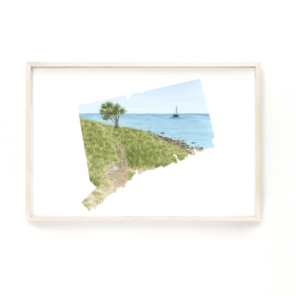 Connecticut Watercolor Print, Connecticut State Art, Connecticut Painting, Connecticut Map Print Emilie Taylor Art