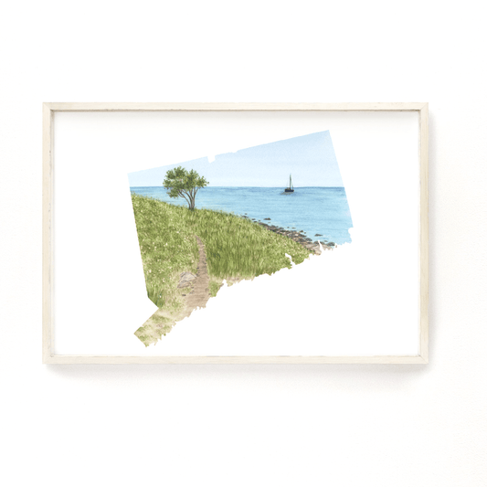 Connecticut Watercolor Print, Connecticut State Art, Connecticut Painting, Connecticut Map Print Emilie Taylor Art