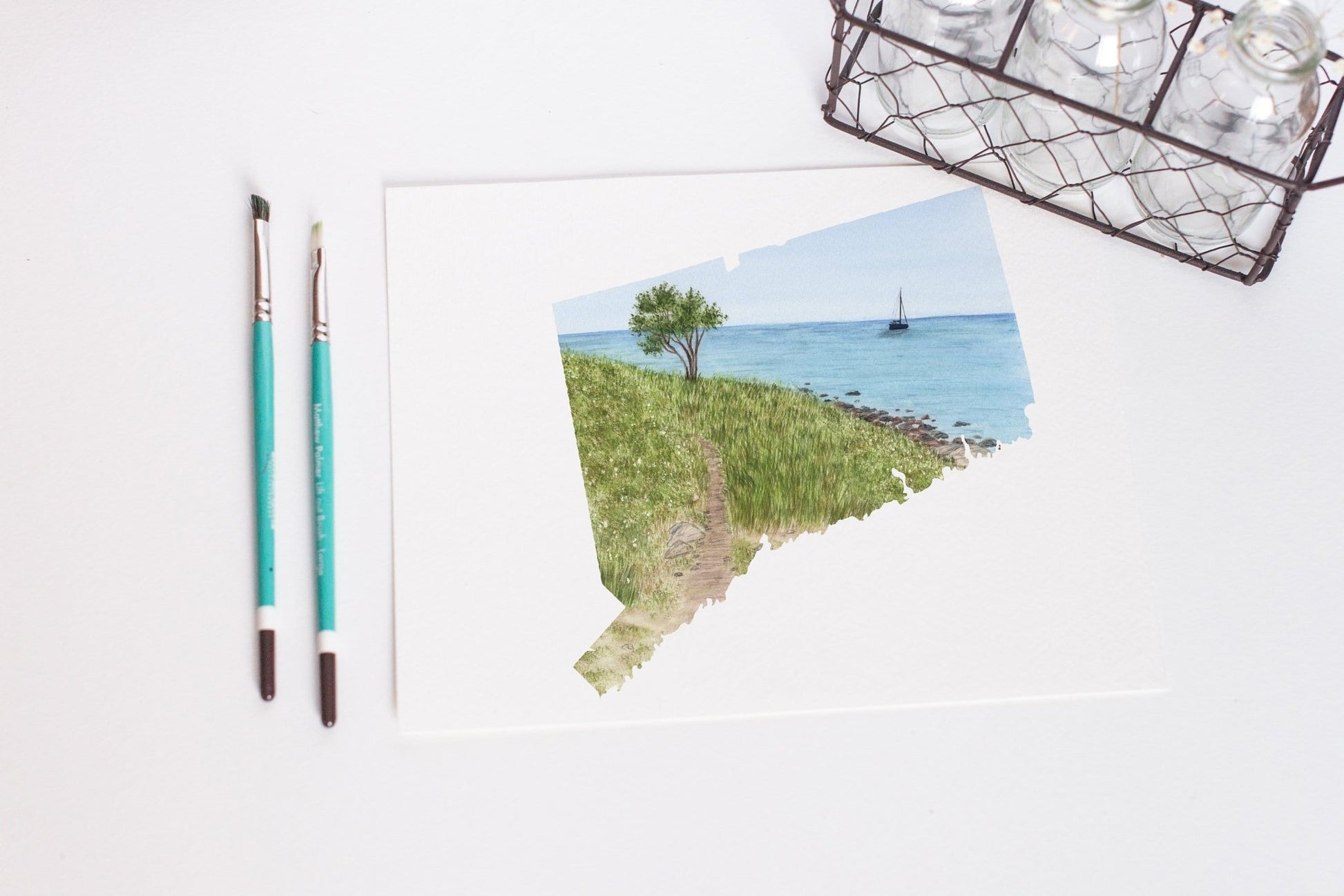 Connecticut Watercolor Print, Connecticut State Art, Connecticut Painting, Connecticut Map Print Emilie Taylor Art