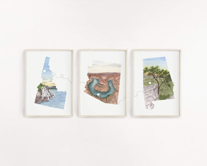 Custom Trail State to State Print, Custom Home State Art, long distance relationship gift Emilie Taylor Art