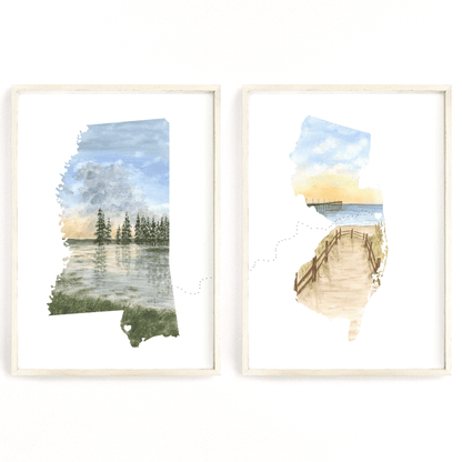 Custom Trail State to State Print, Custom Home State Art, long distance relationship gift Emilie Taylor Art