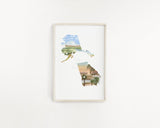 Custom Trail State to State Print, Custom State Art, Moving State Gift, States with Heart Trail Emilie Taylor Art