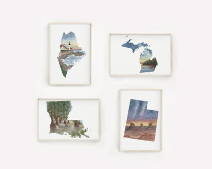 Custom Watercolor State Print, Custom State Art, Custom Country, Commission State or Country Art Emilie Taylor Art