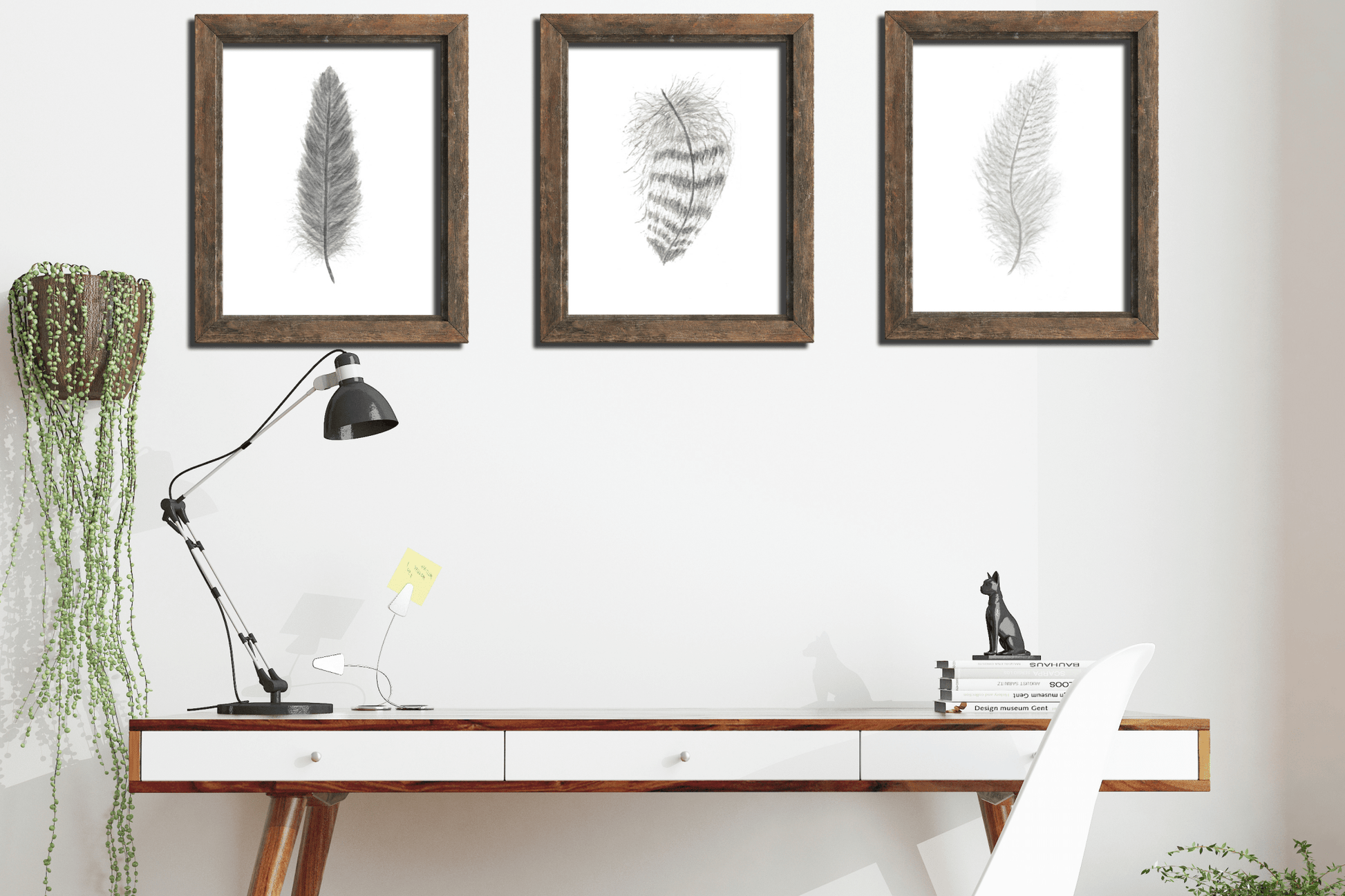 Dark Gray Watercolor Feather, Feather Print, Gray Feather decor Emilie Taylor Art