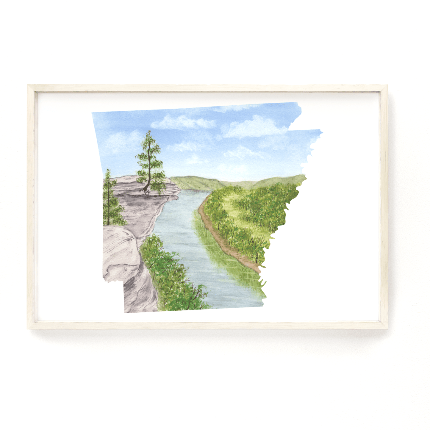Arkansas Watercolor Print, Arkansas State Art, Arkansas Painting, Arkansas Map, Arkansas Gift,