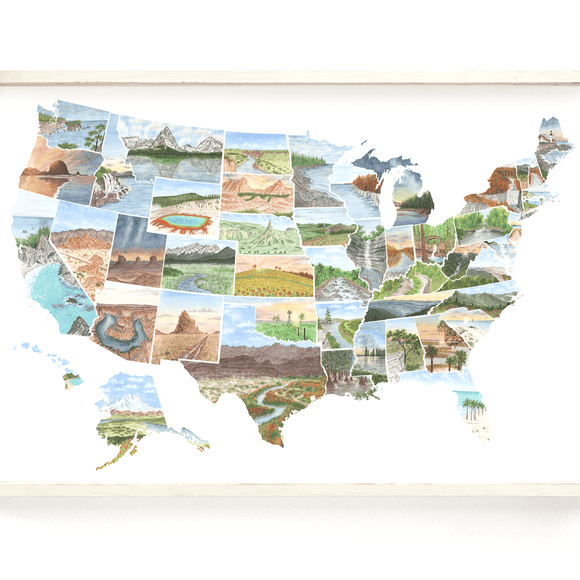 USA Watercolor Map Painting