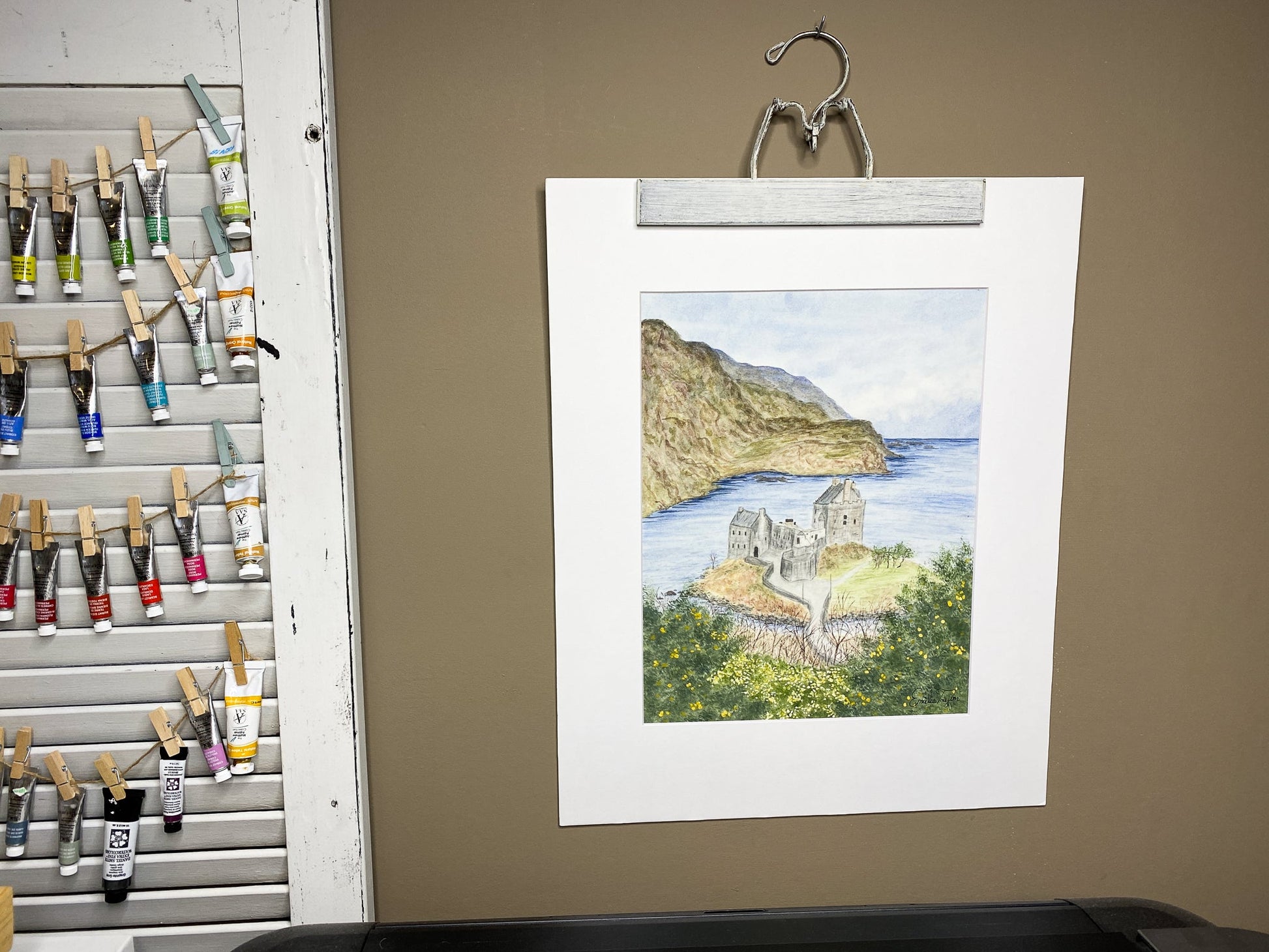 Eilean Donan Original Painting Mated to size 16x20 Emilie Taylor Art