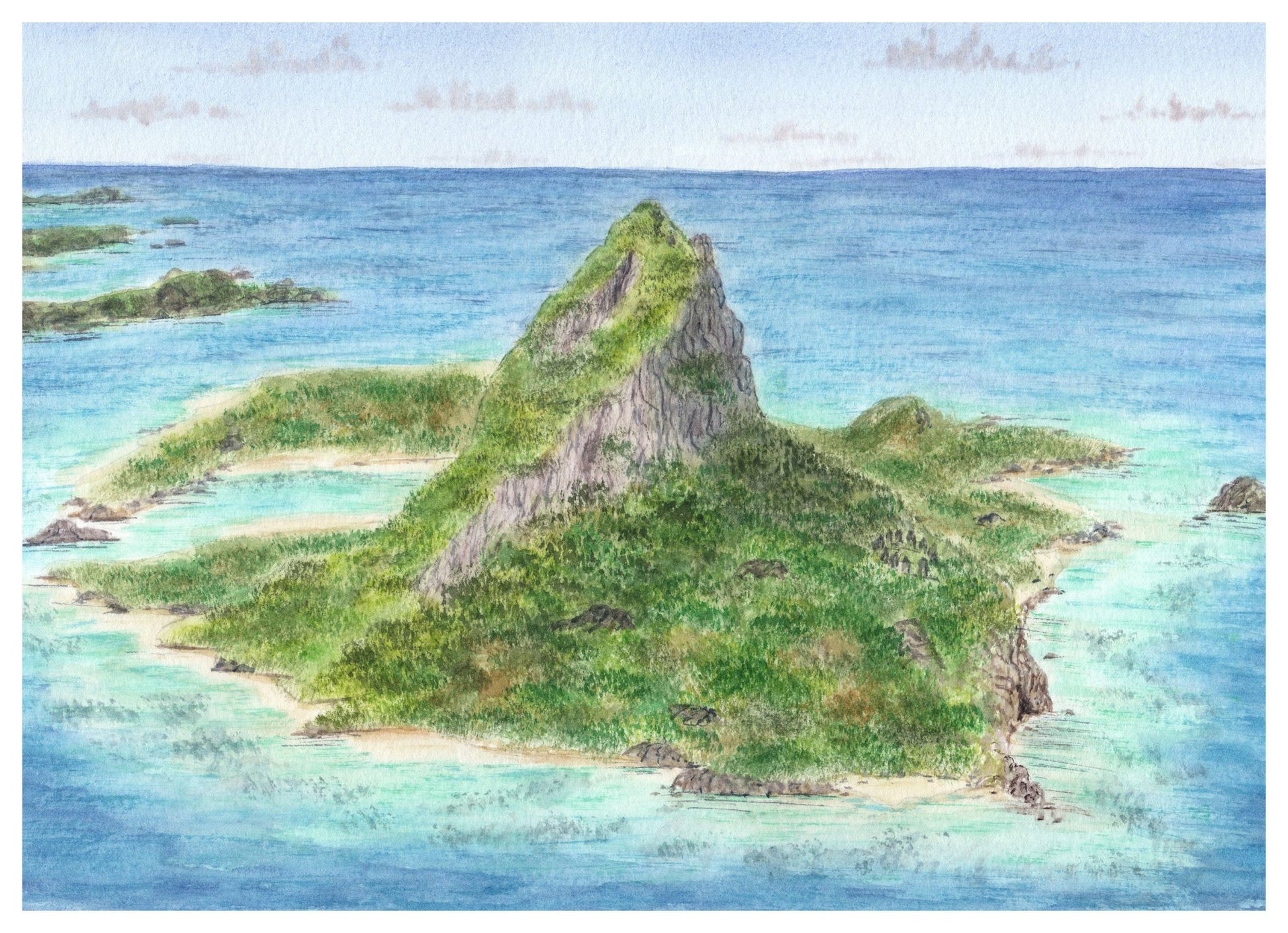 Fantasy Island Watercolor Painting, Island Art, Tropical Island Print, Paradise Vacation Souvenir Emilie Taylor Art