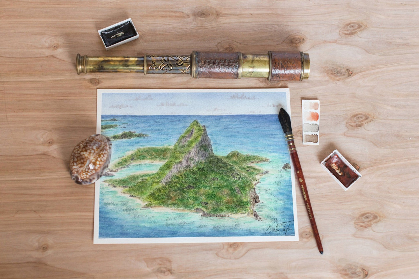 Fantasy Island Watercolor Painting, Island Art, Tropical Island Print, Paradise Vacation Souvenir Emilie Taylor Art