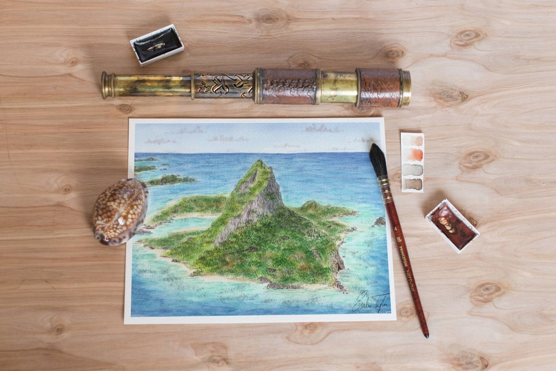 Fantasy Island Watercolor Painting, Island Art, Tropical Island Print, Paradise Vacation Souvenir Emilie Taylor Art