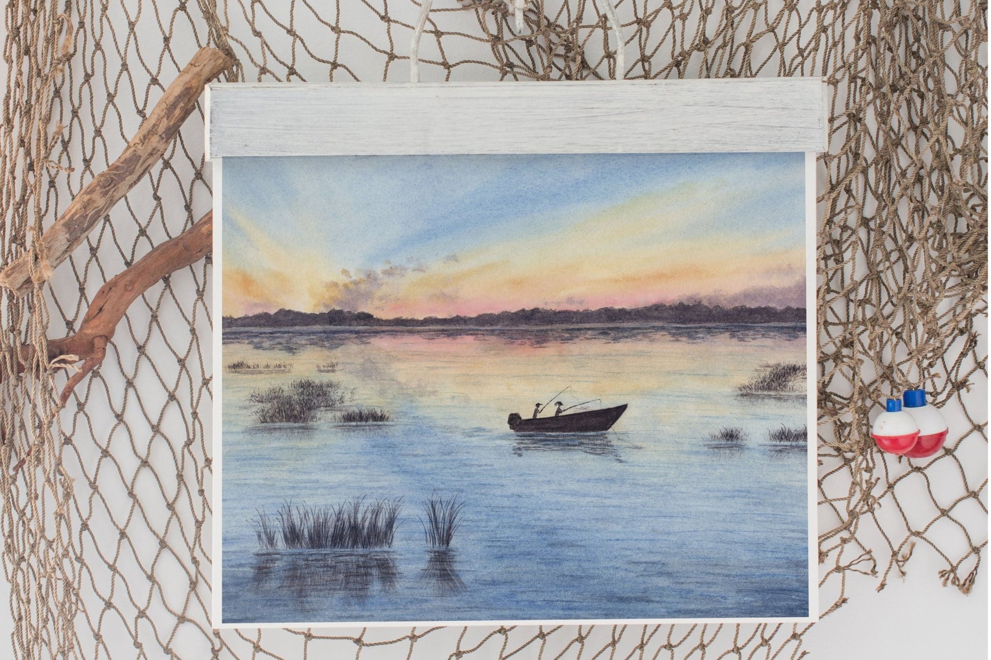 Fishing for Two" Watercolor Painting, Lake Art, Lake home Print, Lake home Gift, Fishing Art, Lake House Art Emilie Taylor Art