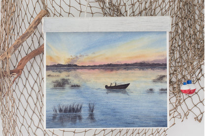 Fishing for Two" Watercolor Painting, Lake Art, Lake home Print, Lake home Gift, Fishing Art, Lake House Art Emilie Taylor Art