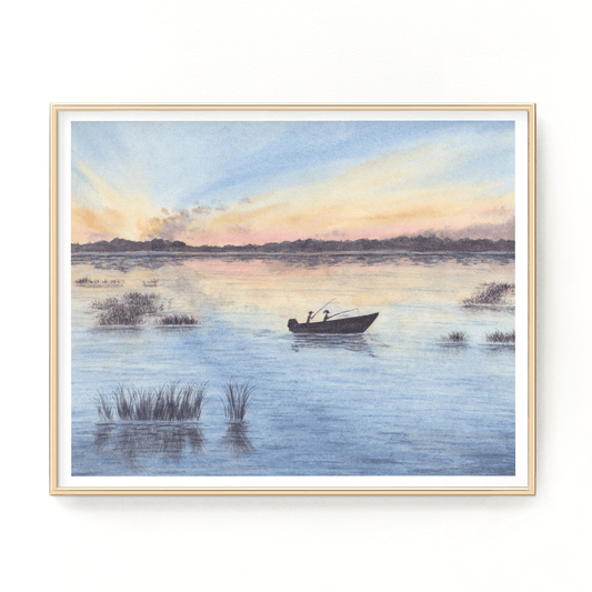 Fishing for Two" Watercolor Painting, Lake Art, Lake home Print, Lake home Gift, Fishing Art, Lake House Art Emilie Taylor Art