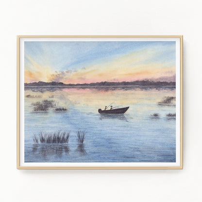 Fishing for Two" Watercolor Painting, Lake Art, Lake home Print, Lake home Gift, Fishing Art, Lake House Art Emilie Taylor Art