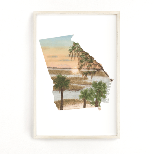 Georgia Watercolor Print, Georgia State, State Art, Georgia wall art, Cumberland national Seashore Emilie Taylor Art