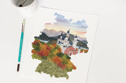 Germany Watercolor Print, Germany Painting, Neuschwanstein Castle, Germany Gift Emilie Taylor Art