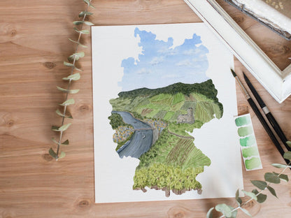 Germany Watercolor Print, Germany Painting, Neuschwanstein Castle, Germany Gift Emilie Taylor Art
