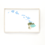 Hawaii Watercolor Painting, Hawaii State Art, Home State Print, Hawaii Souvenir, Hawaii Map Art Emilie Taylor Art