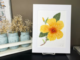 Hibiscus Original Painting Mated and framed to size 11x14 Emilie Taylor Art