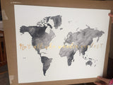 Custom Script World Map, Custom saying painted on map, World Map Poster with Custom words, - Emilie Taylor Art