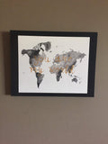 Custom Script World Map, Custom saying painted on map, World Map Poster with Custom words, - Emilie Taylor Art