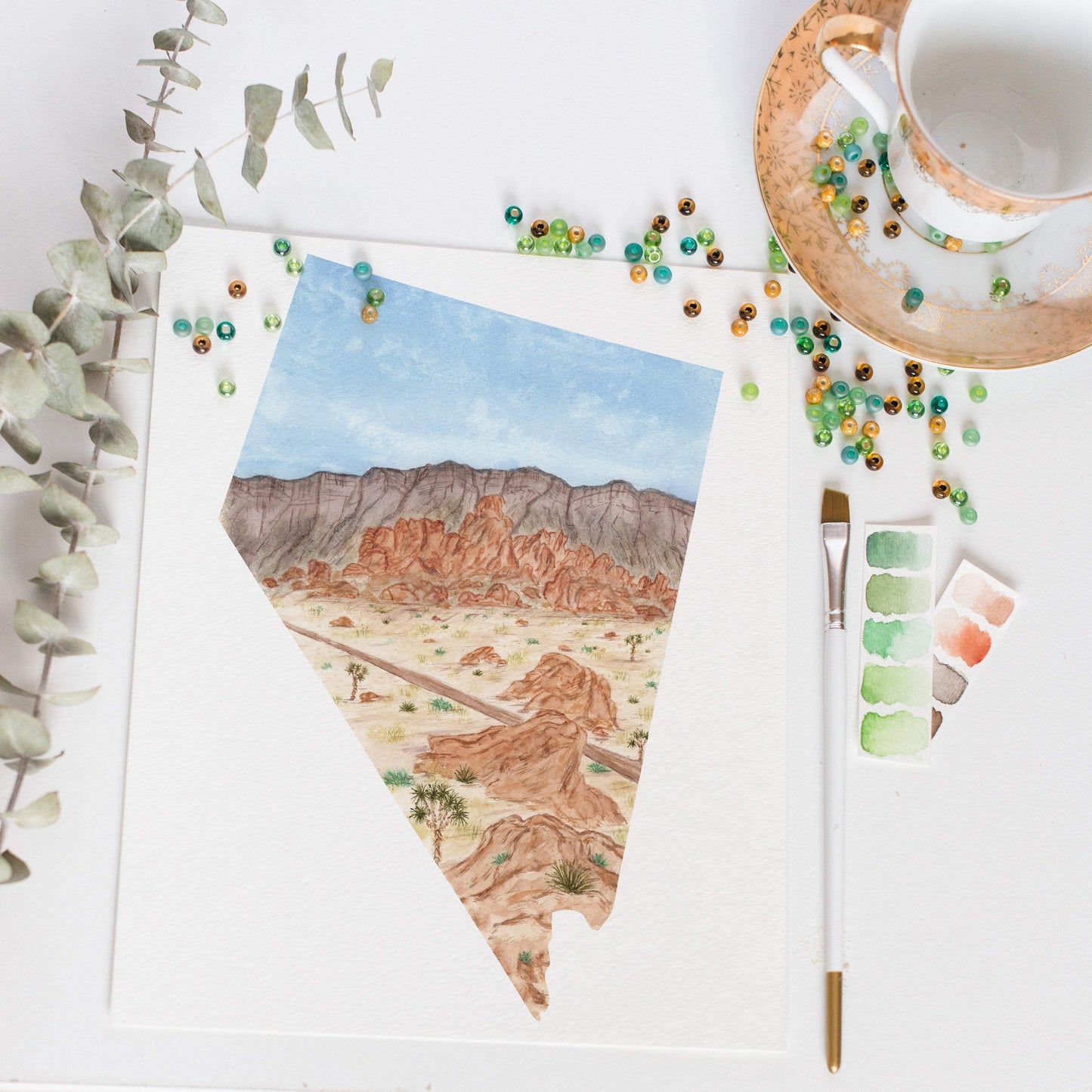 Nevada Watercolor Print, Nevada State Art, Home State Art, Nevada map art, Nevada Map Poster - Emilie Taylor Art
