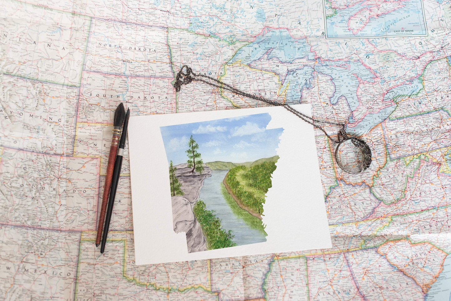 Arkansas Watercolor Print, Arkansas State Art, Arkansas Painting, Arkansas Map, Arkansas Gift,